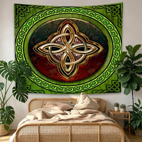 Vista 6 de SHRAPHY Tapiz celta de 60 x 40 pulgadas, tapiz nórdico vikingos, irlandés, redondo, nudo de amor, tapiz de buena suerte para sala de estar