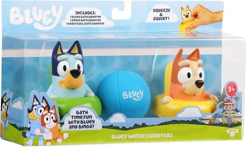 Vista 9 de Bluey Paquete de 3 juguetes de baño flotantes, juego de juguetes acuáticos flotantes ligeros con bingo y pelota de playa, juguetes de baño