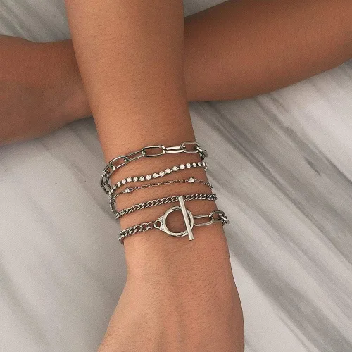 Vista 11 de Joya - Pulsera de clip de papel dorado ajustable con capas apiladas para mujer y niña