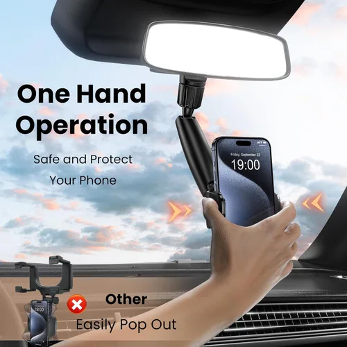 Vista 5 de Soporte para teléfono con espejo retrovisor, giratorio de 360°, compatible con todos los teléfonos celulares iPhone y Android de 4 a 7 pulgadas