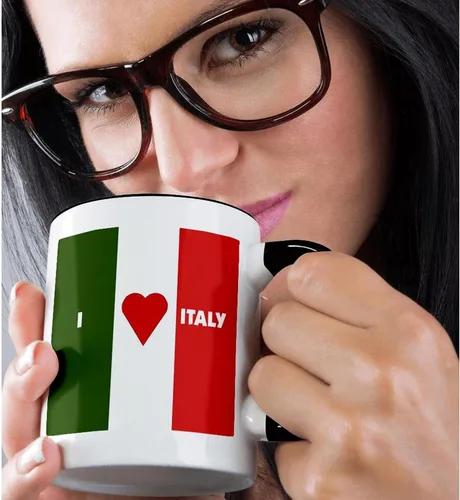 Vista 2 de 3dRose mug_55211_4 "I Love Italy II" - Taza negra de dos tonos, 11 onzas, multicolor