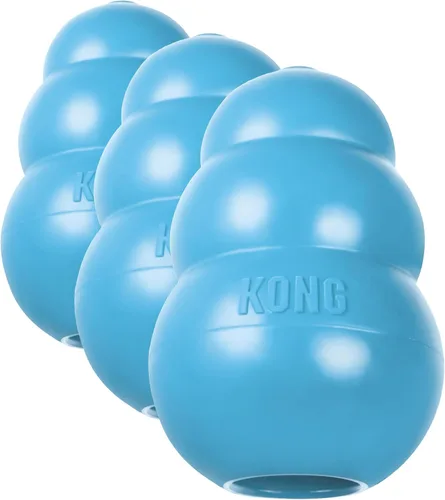 Vista 6 de KONG - Juguete para cachorros de goma natural para dentición - Divertido para masticar, perseguir y buscar - para cachorros extra pequeños - Azul