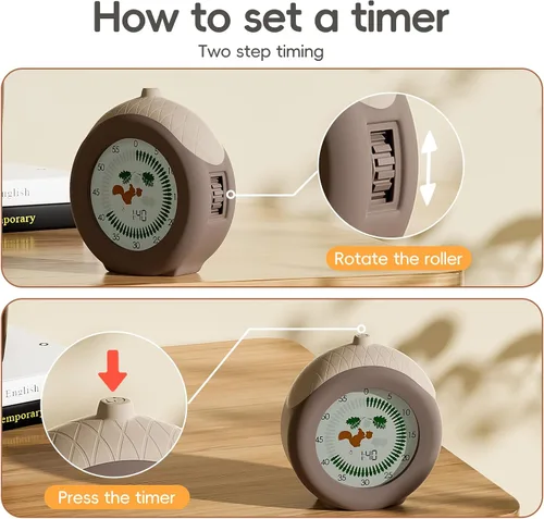 Vista 4 de Temporizador visual para niños, temporizador de ardilla de 299 minutos, temporizador digital con función de pausa, reloj y alarma para aula