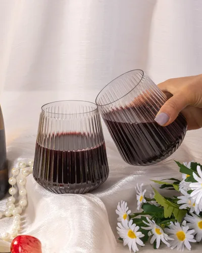 Vista 7 de Goodluck Paquete de 36 copas de vino de plástico sin tallo de 12 onzas – Copas transparentes con estrías, elegante vajilla reutilizable desechable