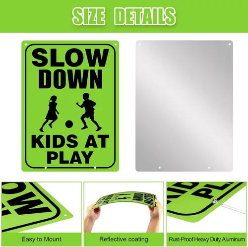 Vista 3 de Zonon 4 juegos de señales de seguridad para niños en juego con alambre de metal en H, tornillos reflectantes, impermeables, precaución para niños