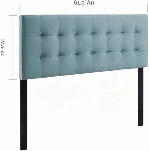 Vista 2 de Modway Lily Queen - Cabecera capitoné estilo biscuit de terciopelo de alto rendimiento, color azul claro