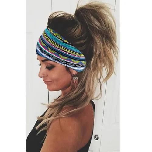 Vista 3 de Diademas bohemias para mujer, bandas anchas elásticas para el cabello, bandas para la cabeza anudadas, bandas para la cabeza turbante para yoga