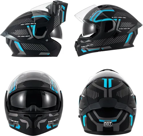 Vista 2 de Cascos de motocicleta modulares de cara completa, Casco de motocicleta de cara completa con certificación DOT, con visor abatible dual