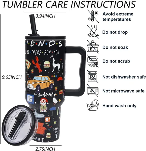 Vista 2 de Vaso de acero inoxidable de 40 onzas con tapa y pajita, regalos divertidos para programas de televisión, taza de café, taza de café aislada de doble