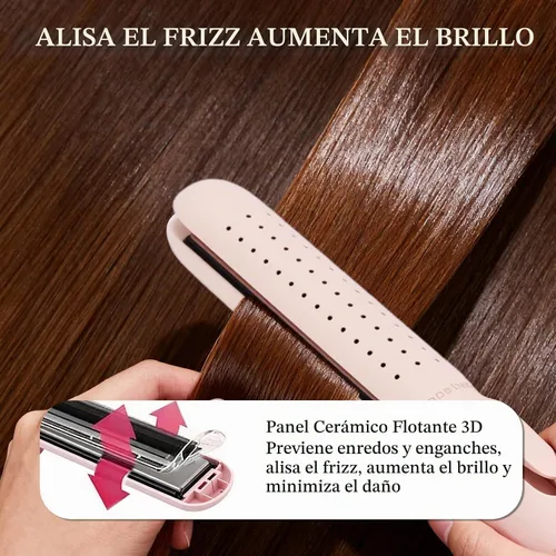 Vista 6 de Alisador y rizador de cabello 2 en 1, rizador de 1.25 pulgadas, color rosa