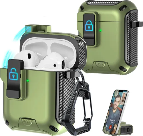 Vista 95 de R-fun Funda de carga compatible con AirPods de 2ª generación 2019, 1ª generación 2016, protección completa contra caídas, tapa desplegable
