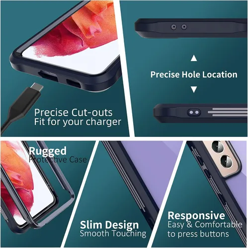 Vista 4 de ExoGuard Funda para Samsung Galaxy S21 5G con protector de pantalla, doble capa de protección de cuerpo completo Funda transparente para Samsung S21