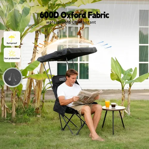 Vista 3 de YOUNG WOOD Silla de Camping y Playa Portátil con Toldo de Sombra, Plegable Ligera de Gran Tamaño para Todos, Fácil de Abrir y Cerrar Sin