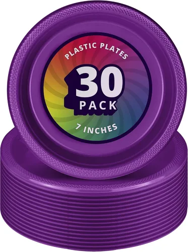 Vista 15 de DecorRack 30 platos de plástico pequeños, resistentes de 7 pulgadas desechables, color negro