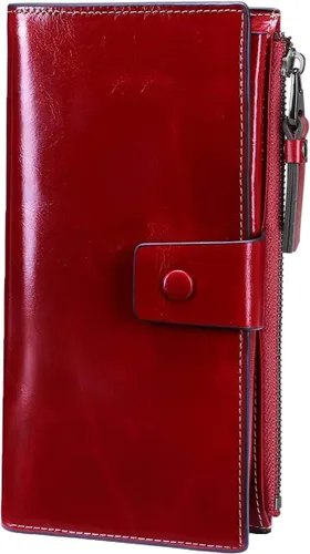 Vista 7 de Itslife Cartera de cuero con bloqueo RFID de gran capacidad para mujer Rojo escarlata Classic