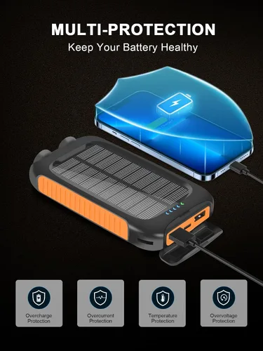 Vista 5 de Cargador solar de 38800 mAh, impermeable, portátil, con linterna LED, batería externa de carga rápida USB C, compatible con exteriores, campamento