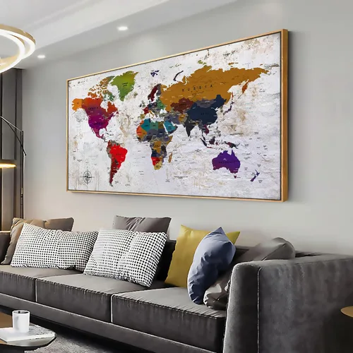 Vista 12 de ZEYDRT Arte de pared del mapa del mundo, pintura en lienzo para oficina, sala de estar, mapa del mundo, arte en lienzo, decoración de pared