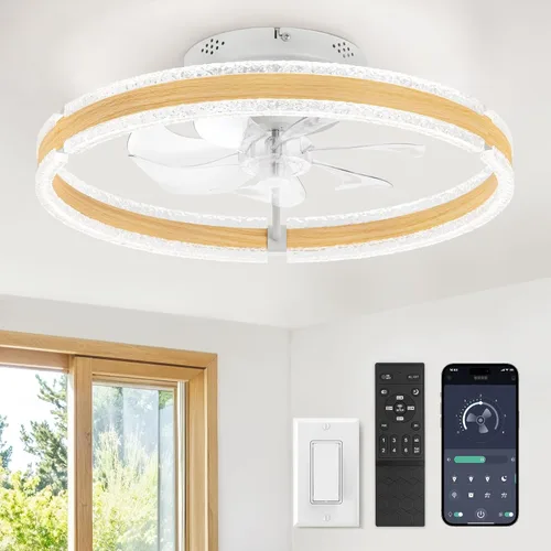 Vista 9 de LEDIARY Ventiladores de techo de perfil bajo con luces, ventilador de techo moderno de montaje al ras y control remoto, ventiladores de techo LED