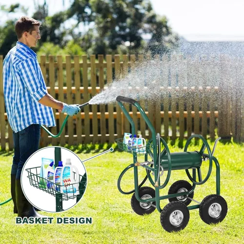 Vista 5 de Dkeli Carro de manguera Carro de manguera de jardín con ruedas Carrito de manguera de agua portátil resistente 4 ruedas para patio al aire libre