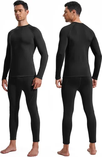Vista 2 de Heathyoga Conjunto de ropa interior térmica para hombre, con forro polar, capa base, parte superior, ropa interior térmica de invierno para hombre