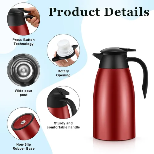 Vista 3 de 2 jarras térmicas de café de 51 onzas para mantener el calor aislado al vacío de acero inoxidable al vacío, jarra de café al vacío de doble pared