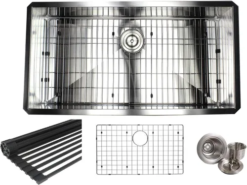 Vista 8 de KKR-F3219 - Fregadero de cocina de acero inoxidable con diseño de radio cero calibre 16, montaje inferior, de 32 pulgadas, de acero inoxidable