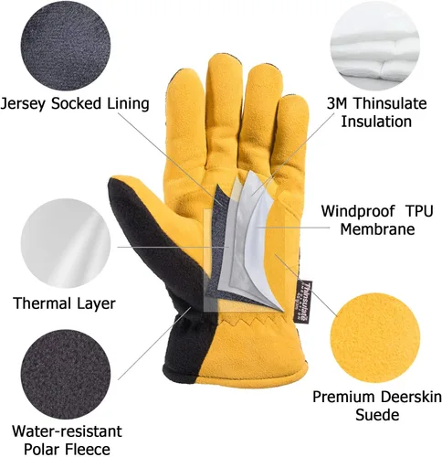 Vista 2 de SKYDEER Super Soft and Warm Winter Gloves with Deersplit Leather Suede and 3M Thinsulate Insulation for Cold Weather SD5176T