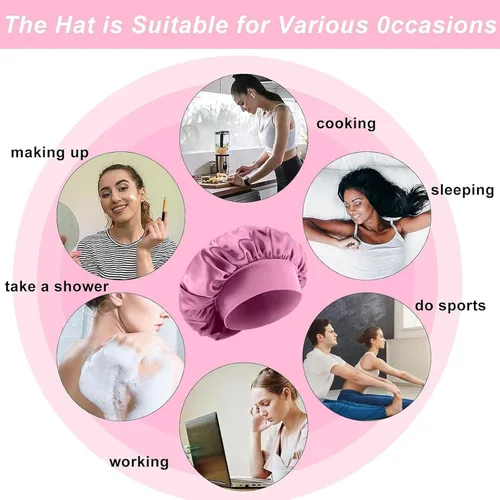 Vista 5 de 4 gorros de satén de seda para dormir, banda ancha elástica para mujeres y hombres, gorros de seda para cabello rizado para dormir
