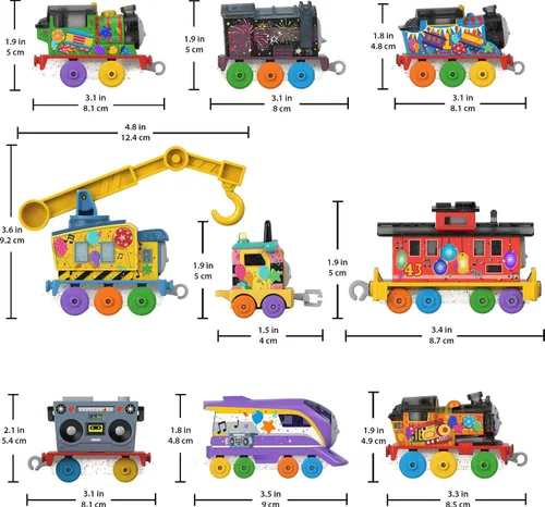 Vista 4 de Thomas & Friends Juego de regalo de trenes de juguete Thomas' 7 días de sorpresas, 10 vehículos fundidos a presión con carga para niños a partir