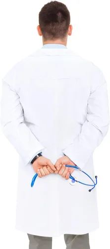 Vista 2 de NY Threads - Abrigo de laboratorio profesional blanco para hombre, abrigo médico de manga larga