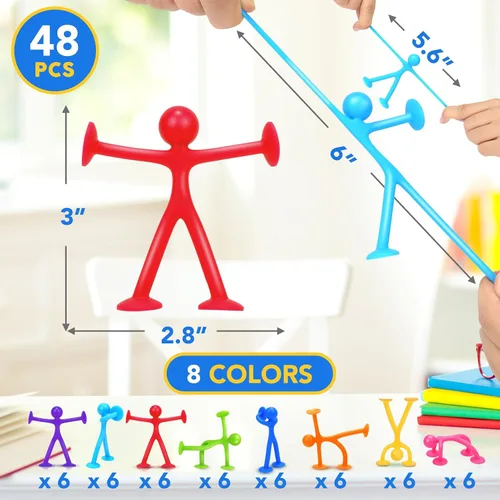 Vista 2 de Juguetes sensoriales de ventosa: paquete de 48 juguetes de ventosa con forma de personas, juguete antiestrés para niños con autismo, TDAH, de 3 años