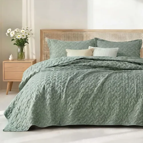 Vista 17 de Bedsure Quilts Twin Size - Lightweight Bedspreads Twin Size with Basket Weave Pattern, Soft Quilt Bedding Set, Grey Comforter Set Coverlet for All
