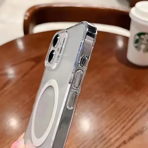Vista 4 de Funda magnética transparente compatible con iPhone 11, lujosa funda MagSafe transparente a prueba de golpes con protector completo de lente