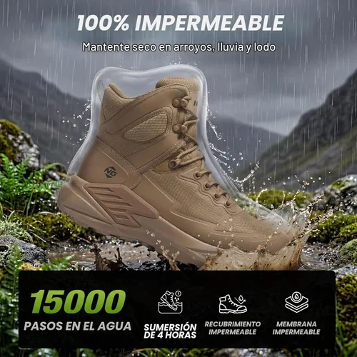 Vista 3 de NINGO Men's Military Tactical Waterproof Boots, Non Slip Work Boots for Men Marrón moca