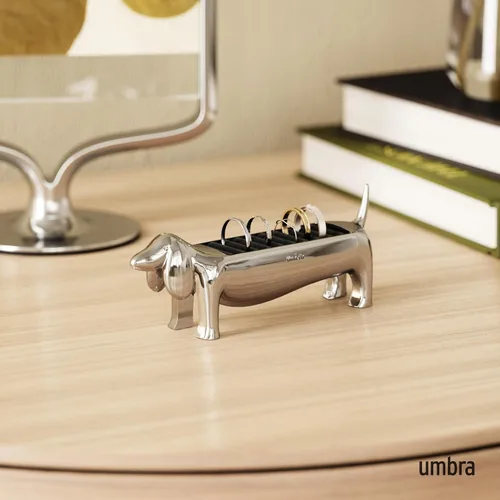 Vista 2 de Umbra Soporte para Anillos Dachsie - Regalo para Amantes de Perro Salchicha Dachshund Doxie - Almacenamiento de Joyas, Cromado