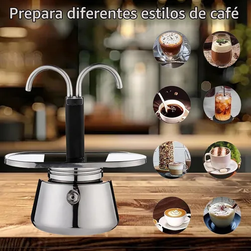 Vista 8 de Olla de Moka de Acero Inoxidable, Cafetera de Espresso de 2 Tazas para Estufa con Doble Boca, Fácil de Operar, Prepara Café Rápidamente, Olla