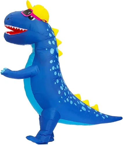 Vista 3 de Decalare Disfraz inflable de dinosaurio T-REX para adultos, disfraz de Halloween de cuerpo completo para hombres y mujeres, disfraces inflados