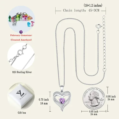 Vista 6 de YL Collar de corazón de plata de ley con colgante de corazón de doble amor para mujer Metal