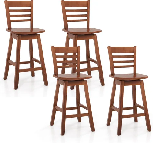 Vista 12 de Giantex Juego de 2 taburetes de bar de 24.5 pulgadas, taburetes de bar giratorios de granja con respaldo hueco de 6 rejillas y asiento ergonómico