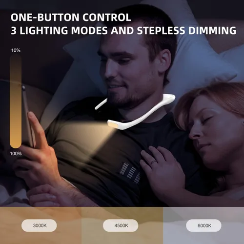 Vista 2 de Luz de lectura LED para el cuello, luz de libro para leer en la cama, lámpara de escritorio de brillo ajustable, 3 modos de color, brazos flexibles