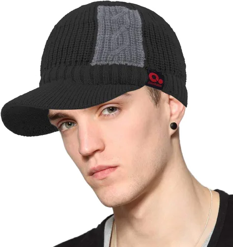 Vista 4 de JaneyRubbins - Gorro de invierno con visera de dos tonos con gorro de punto con borde de forro polar y gorro de esquí