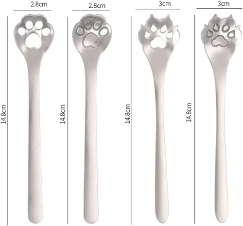 Vista 2 de Cuchara de pata de perro y gato, cuchara de café de acero inoxidable, cuchara de postre, cucharaditas, cucharaditas de vajilla para pastel