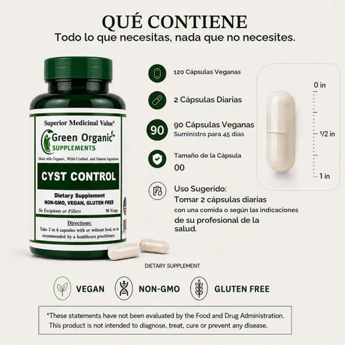 Vista 8 de Green Organic Supplements Quiste, quiste mamario, 90 VCaps, alta absorción, sin OMG, sin gluten (paquete de 1)