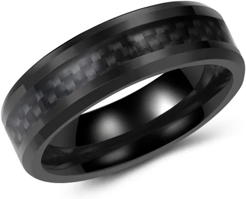 Vista 2 de Anillo de tungsteno negro de fibra de carbono - 0.276 in - boda - moda - grabable - plano