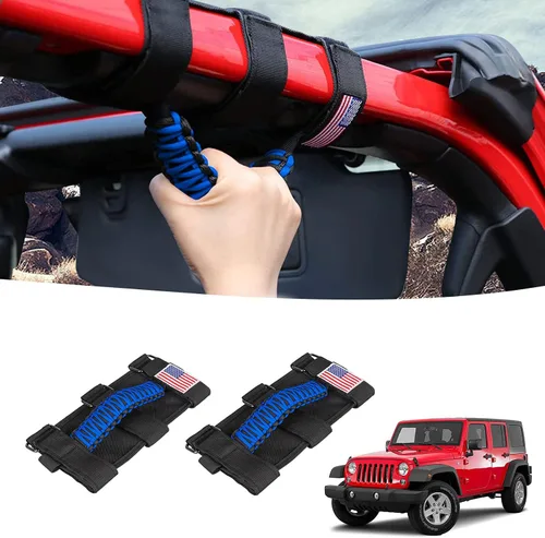 Vista 11 de GAIZON Paquete de 2 asas de agarre de barra antivuelco, asas de paracaídas para Wrangler CJ YJ TJ JL JK LJ JLU JKU Sahara Freedom Rubicon, Gladiator
