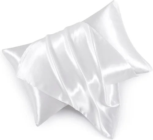 Vista 18 de Fundas de almohada de satén con cremallera (20 x 26), juego de 2 fundas de almohada de tamaño estándar, funda de almohada de seda negra para cabello