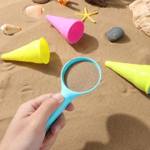 Vista 7 de TOYANDONA Juego de moldes de arena para niños, 10 unidades, conos de helado, conos de cuchara, juegos de arena para exteriores, juego de juguetes