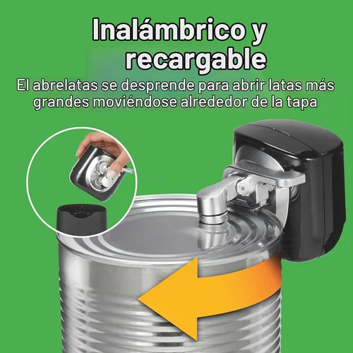 Vista 2 de Hamilton Beach 76611 FlexCut 2 en 1 eléctrico inalámbrico y recargable, abrelatas automático estándar fácil, fácil de limpiar, con cabezal de corte