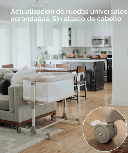 Vista 3 de Fodoss Cuna para Bebé al Lado de la Cama - Cuna con Malla Completa al Lado de la Cama con Ruedas, Cuna para Bebé Ajustable en 7 Alturas