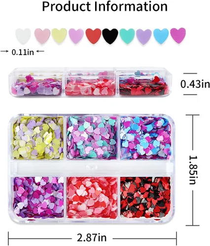 Vista 5 de Calcomanías de uñas con purpurina en forma de corazón 3D, diseño brillante para decoración de uñas acrílicas, dijes, decoración de uñas, accesorios